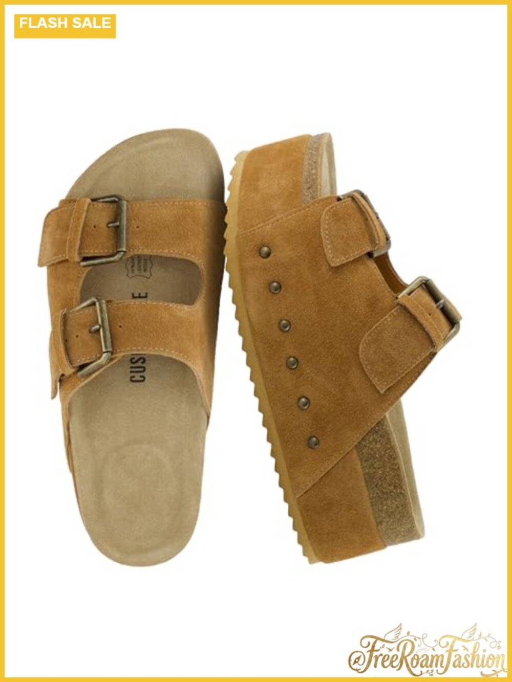 CUSHIONAIRE Guru Platform Sandals Suede Leather Cork Footbed Studded